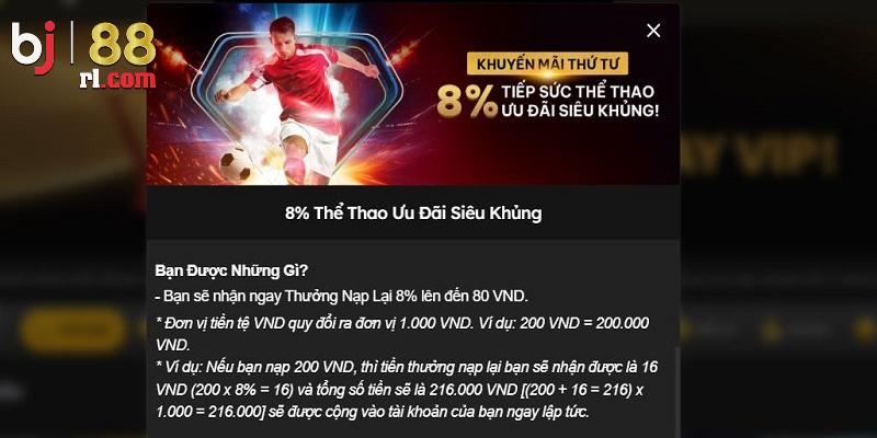Phần thưởng nhận được trong chương trình 8% Thể Thao Ưu Đãi Siêu Khủng Phần thưởng nhận được trong chương trình 8% Thể Thao Ưu Đãi Siêu Khủng